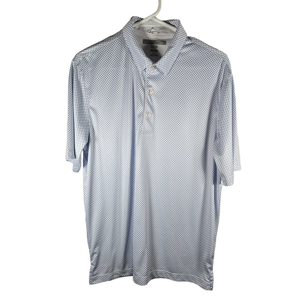 Greg Norman Men's Short Sleeve‎ Polo Golf Shirt Blue Geo Print Size Medium